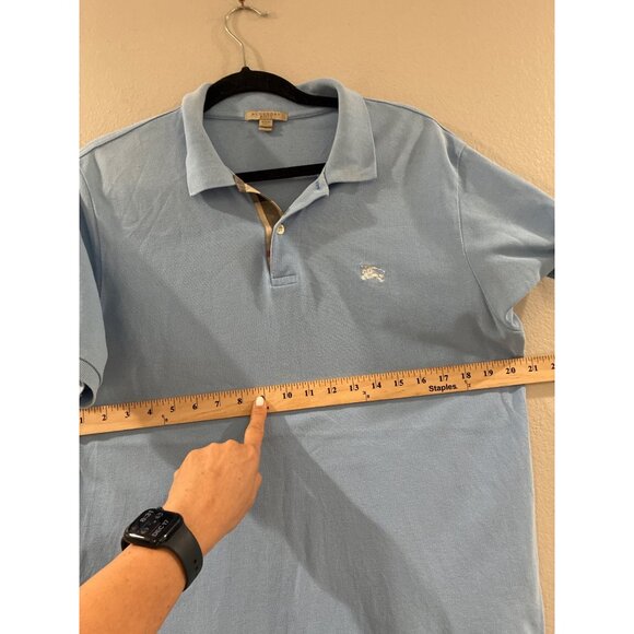Burberry Hartford Slim Fit Polo Shirt Light Blue Check Placket Men’s Size Medium - Picture 7 of 9